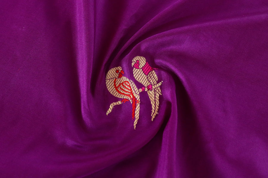 Purple Bird Motif Kadhua Pure Silk Handloom Banarasi Saree