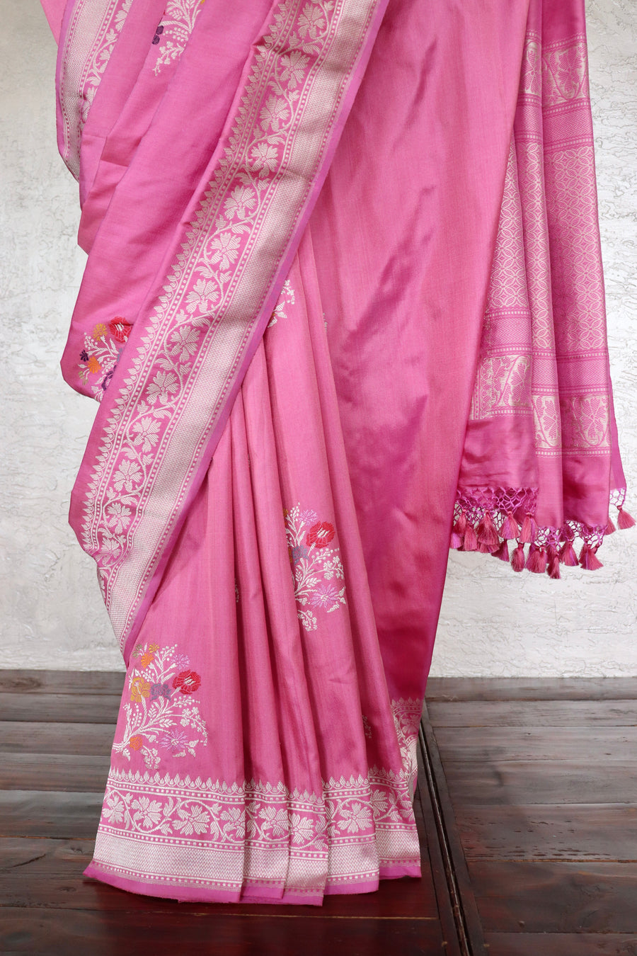 Pink Meena Guldasta Buta Motif Pure Katan Silk Handloom Saree