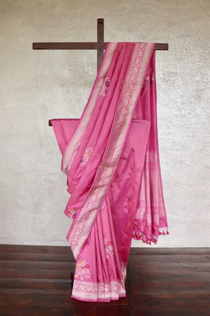 Pink Meena Guldasta Buta Motif Pure Katan Silk Handloom Saree