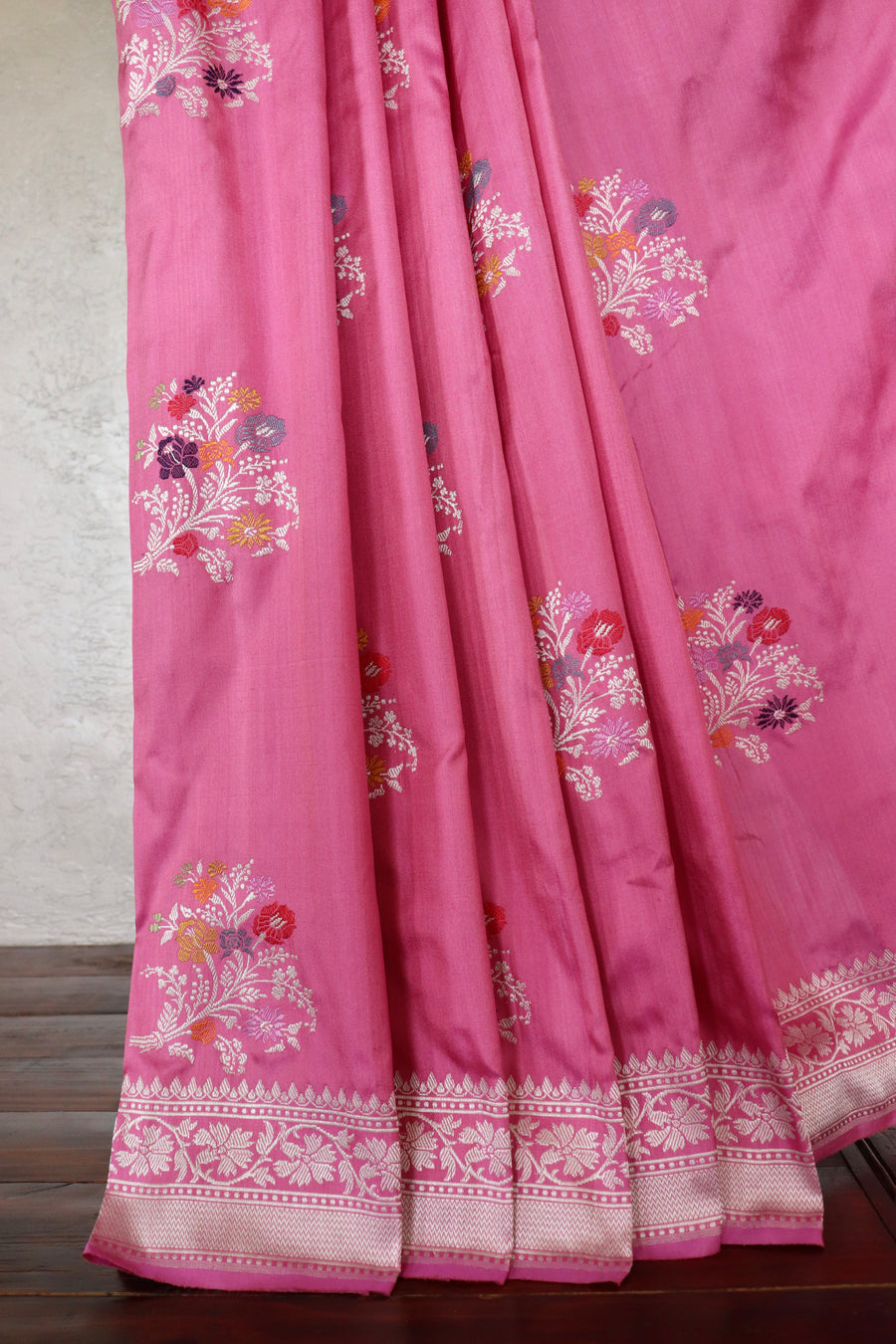 Pink Meena Guldasta Buta Motif Pure Katan Silk Handloom Saree