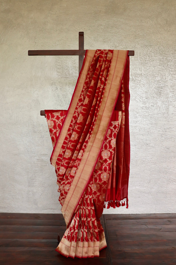 Red Chinar Jangla Pure Silk Handloom Banarasi Saree