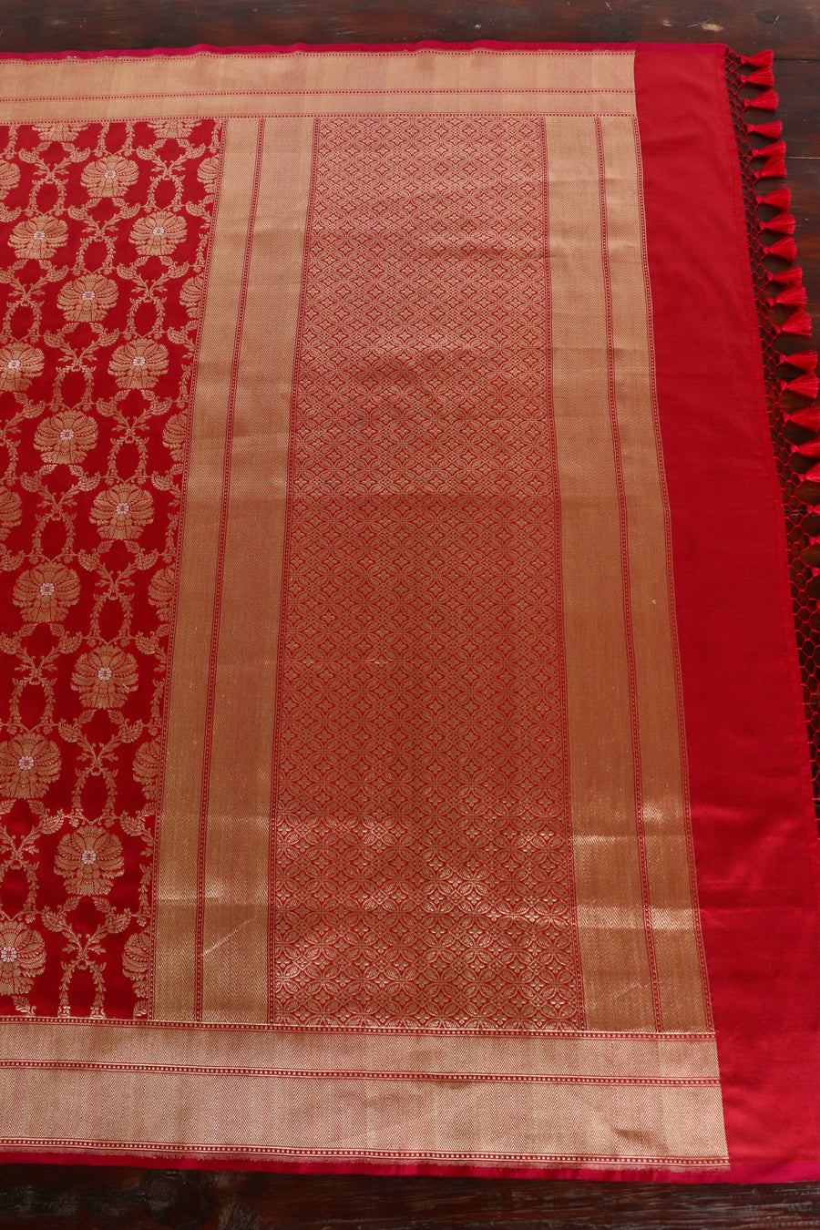 Red Chinar Jangla Pure Silk Handloom Banarasi Saree