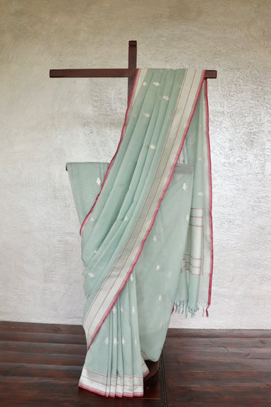 Blue handloom Banarsi saree with kadhua motifs in pure cotton