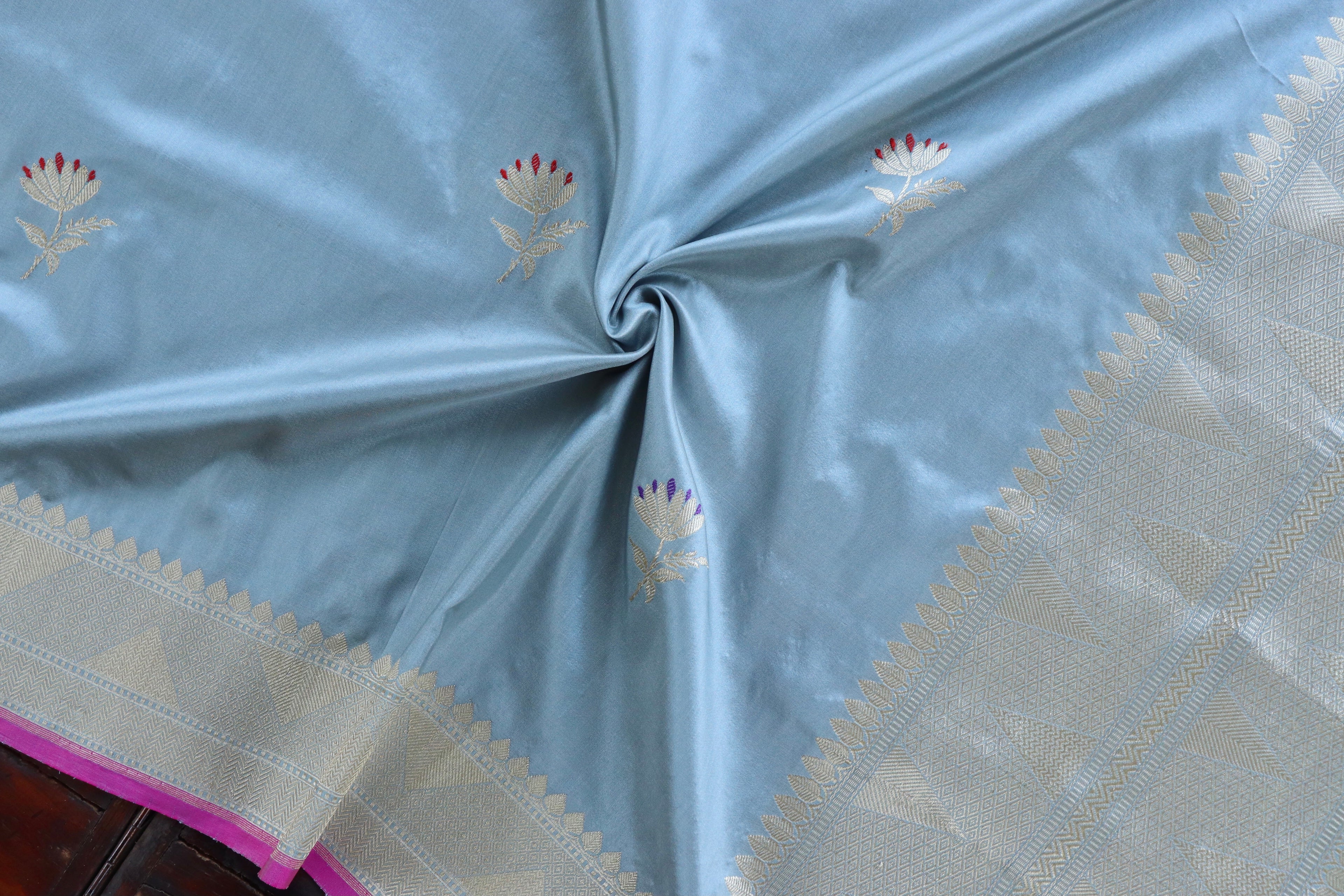 Baby Blue Meenadar Handloom Pure Silk Dupatta