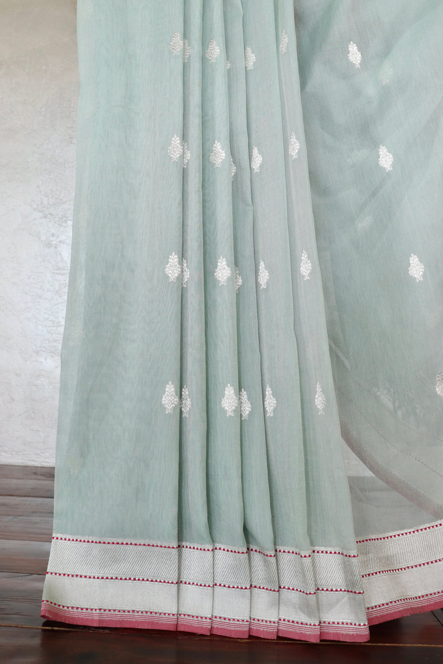Mist Blue Silver Motif Cotton Kadhua Banarasi Handloom Saree
