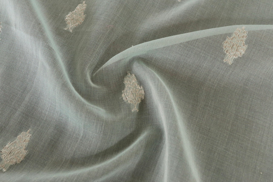 Mist Blue Silver Motif Cotton Kadhua Banarasi Handloom Saree