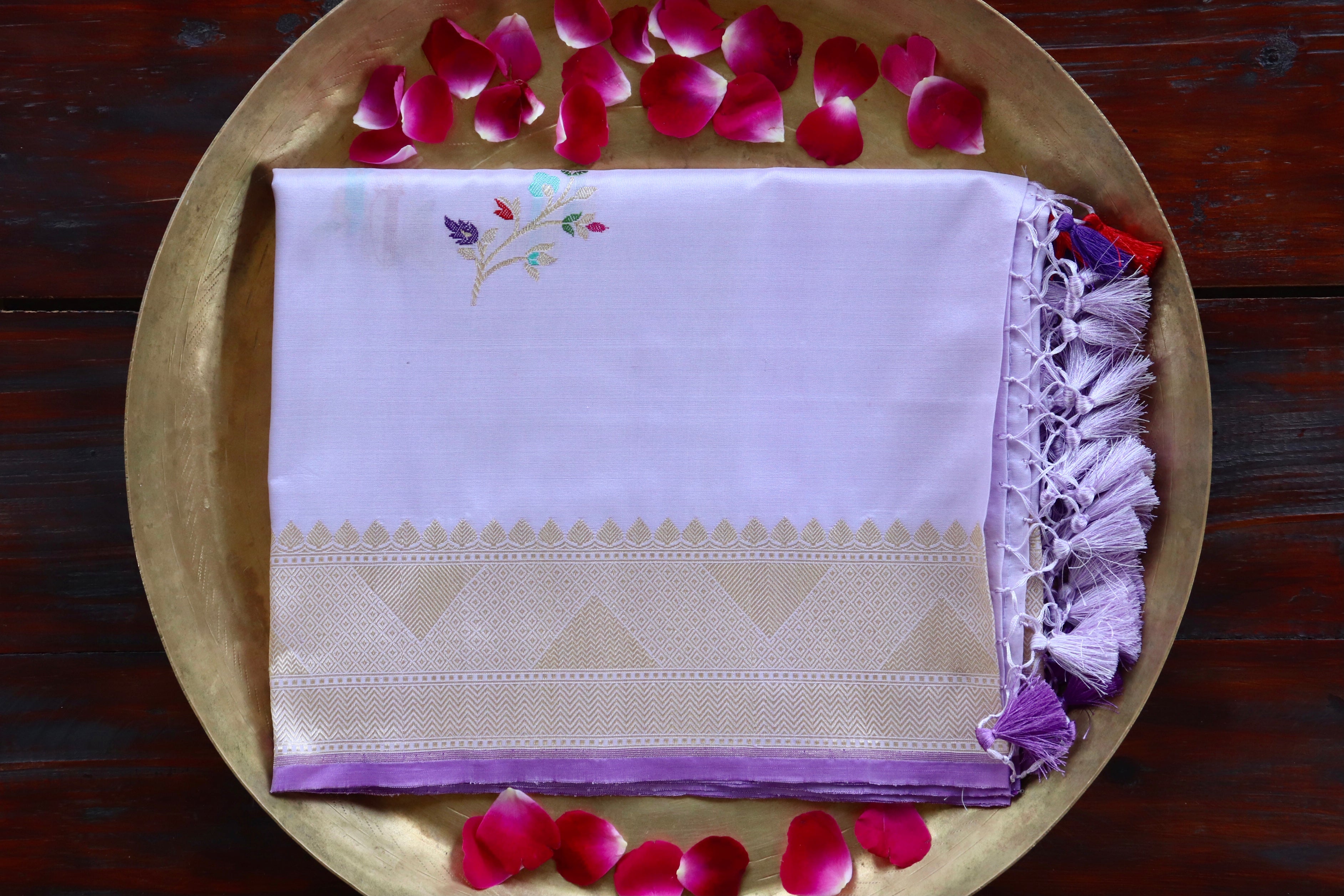 Lilac Leaf Motif Pure Silk Handloom Banarasi Dupatta