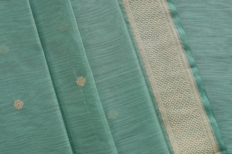Sage Zari Yoke Silk Handloom Banarasi Suit Set