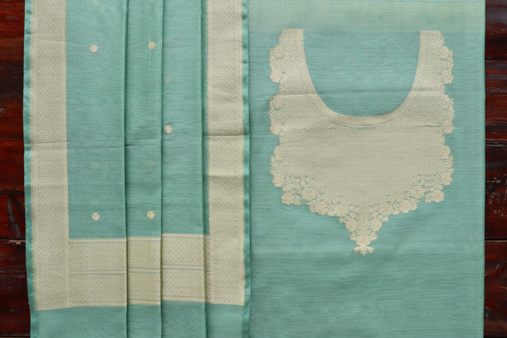 Sage Zari Yoke Silk Handloom Banarasi Suit Set
