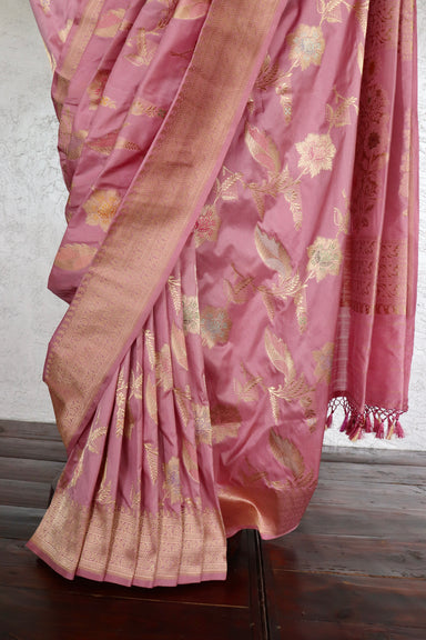 Dusty Rose Kadhua Banarsi Katan Silk Saree | Stuti Weaves