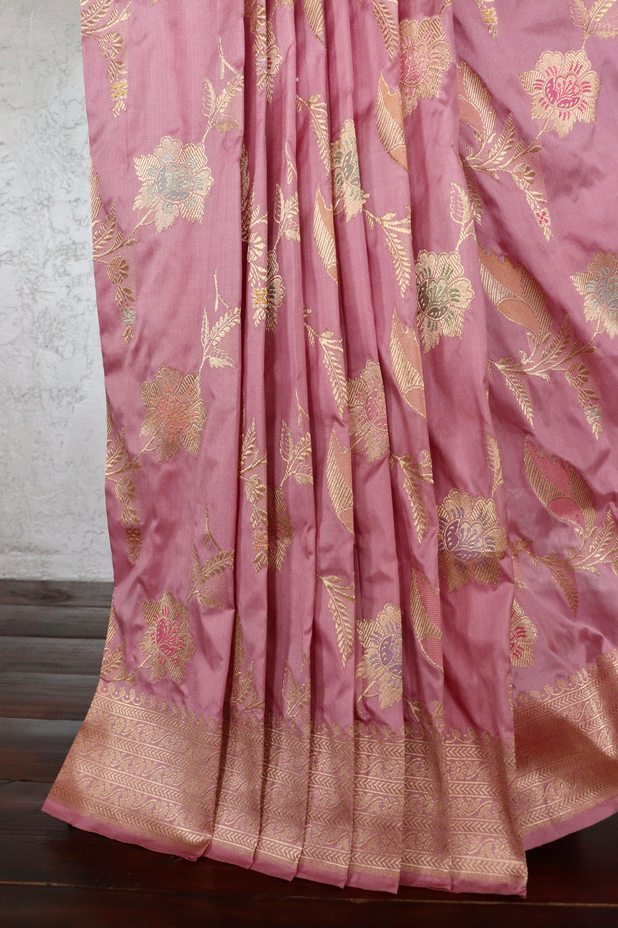 Dusty Rose Kadhua Pure Silk Kadhua Jangla Handwoven Saree