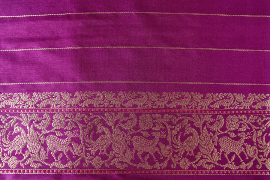 Magenta Shikargah Pure Silk Handloom Banarasi Saree