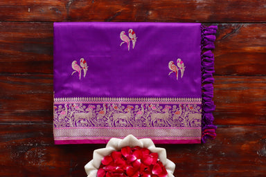 Purple handloom Banarsi saree with kadhua motifs in pure silk