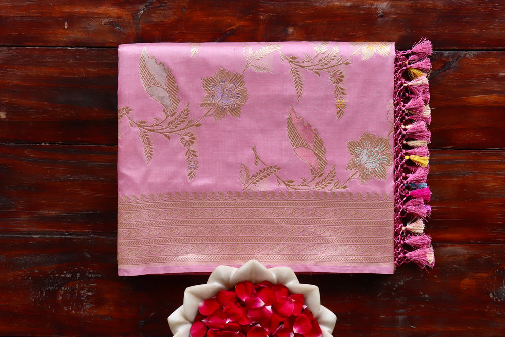 Dusty Rose Kadhua Pure Silk Kadhua Jangla Handwoven Saree
