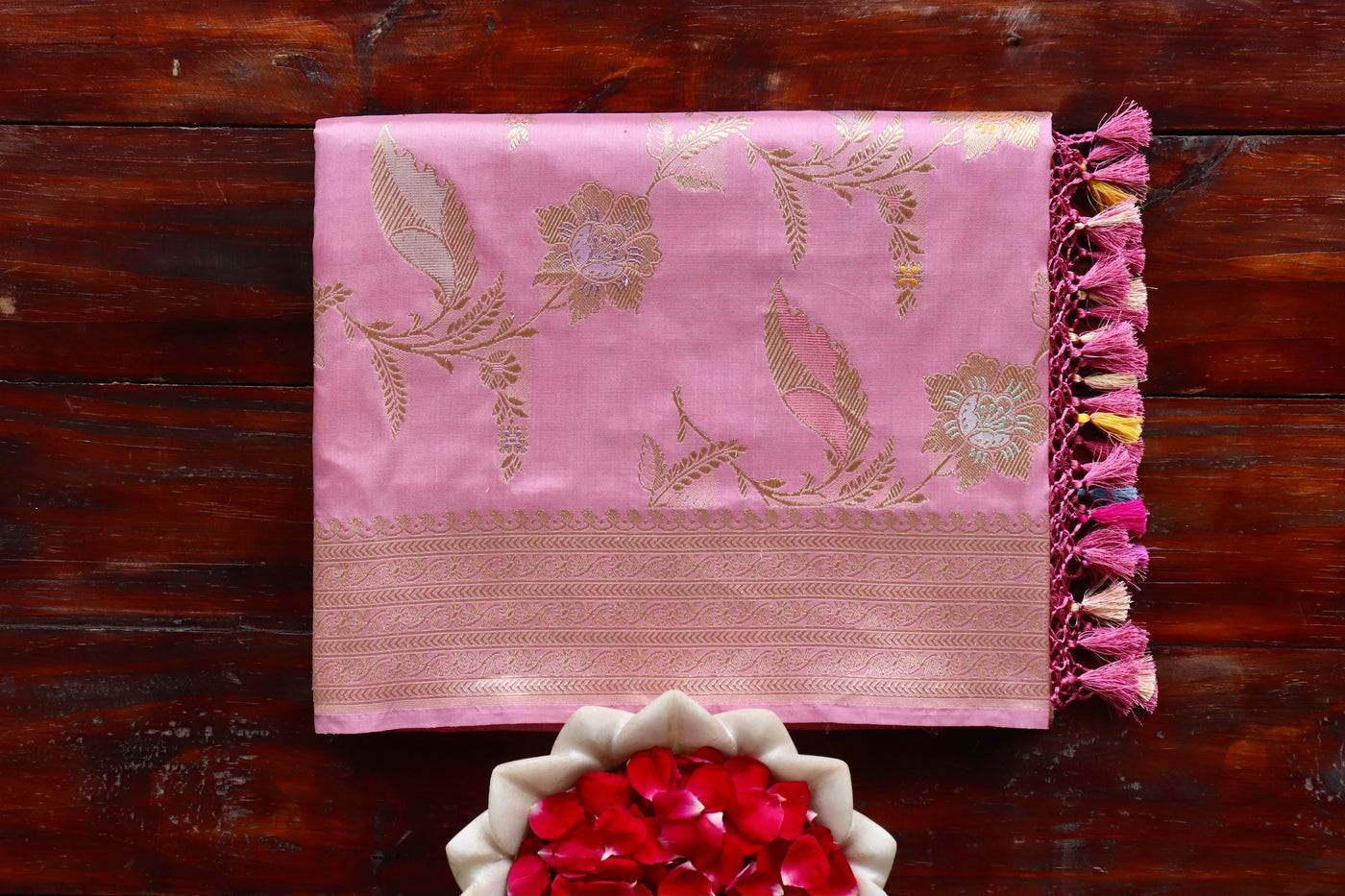 Dusty Rose Kadhua Pure Silk Kadhua Jangla Handwoven Saree