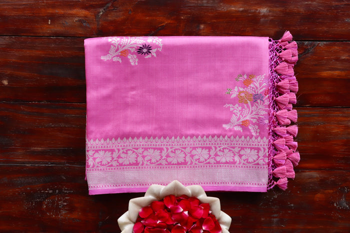 Pink Meena Guldasta Buta Katan Silk Handloom | Stuti Weaves