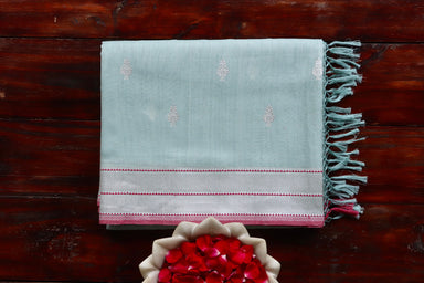Blue handloom Banarsi saree with kadhua motifs in cotton