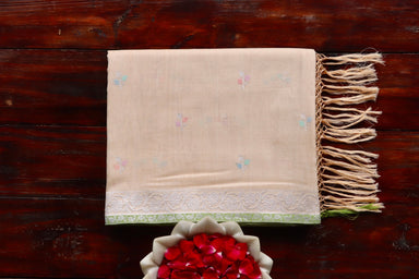 Cream handloom Banarsi saree with kadhua motifs in cotton
