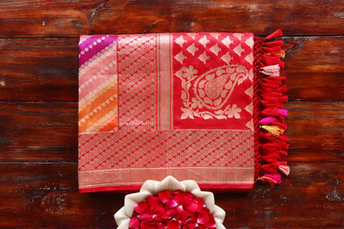 Multicolor handloom Banarsi saree with rangkaat motifs in pure silk