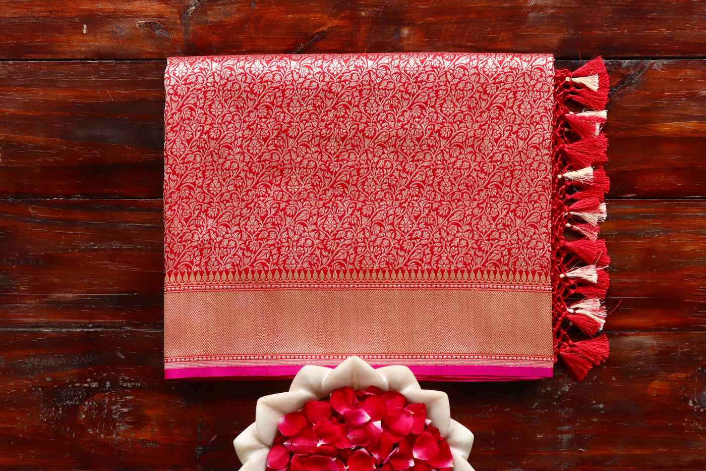 Red Brocade Jaal Pure Silk Handloom Banarasi Saree