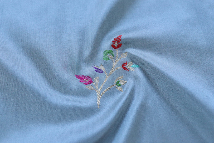 Leaf motif close-up on Sky Blue Banarasi dupatta