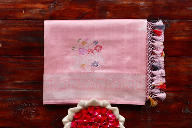 Rose Pink handloom Banarsi saree with guldasta motifs in pure Katan silk