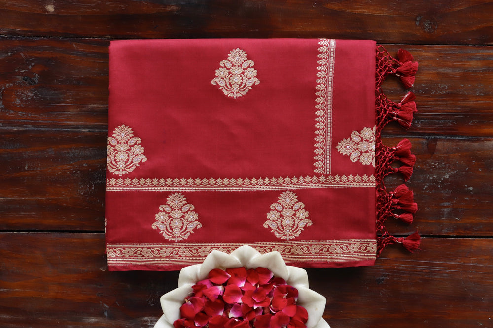 Maroon Kadhua Motif Pure Silk Banarasi Saree | Stuti Weaves