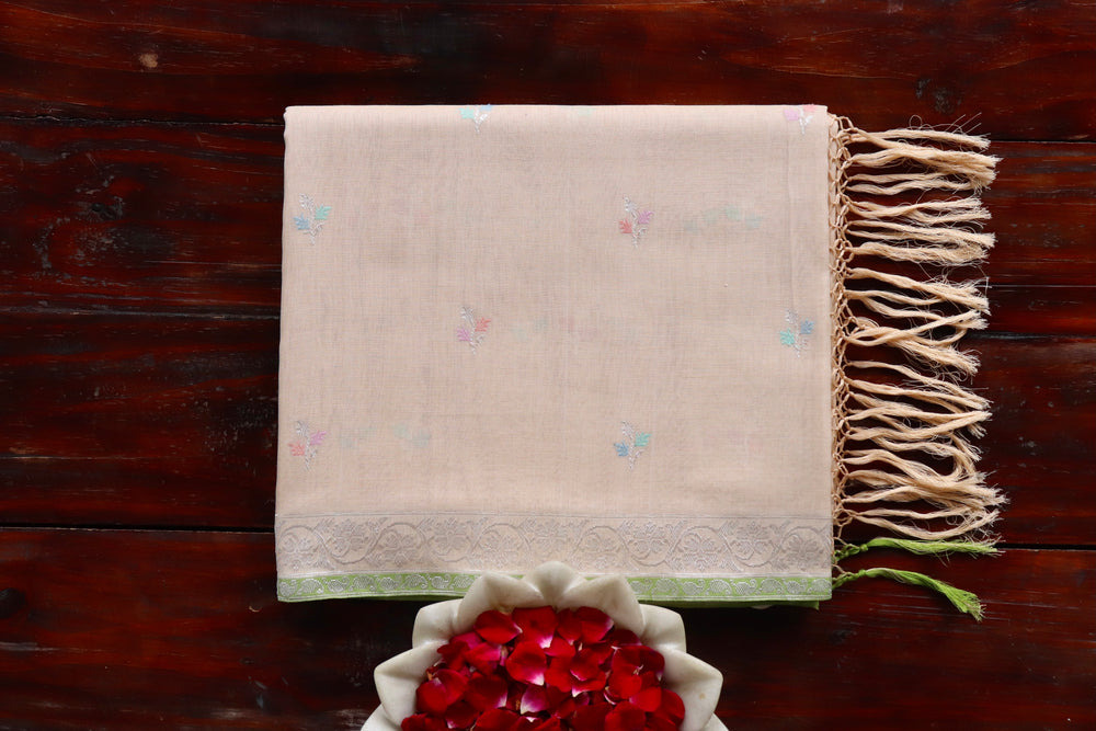Cream Cotton Kadhua Motif Banarsi Saree | Stuti Weaves