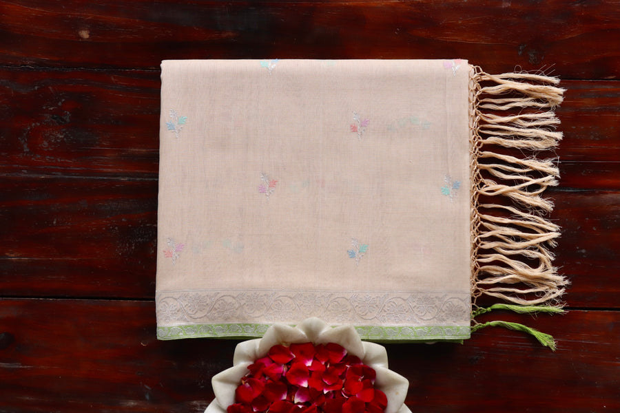 Cream Cotton Kadhua Motif Banarsi Saree | Stuti Weaves