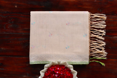Cream Cotton Kadhua Motif Banarsi Saree | Stuti Weaves