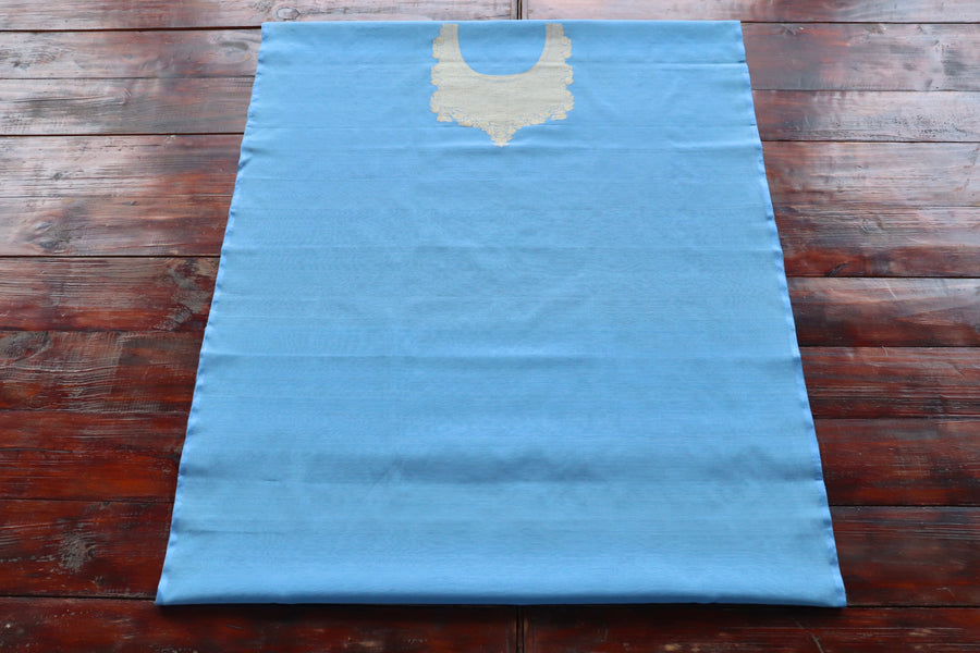 Powder Blue Zari Yoke Silk Handloom Banarasi Suit Set