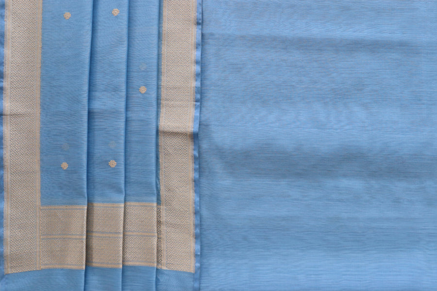 Powder Blue Zari Yoke Silk Handloom Banarasi Suit Set