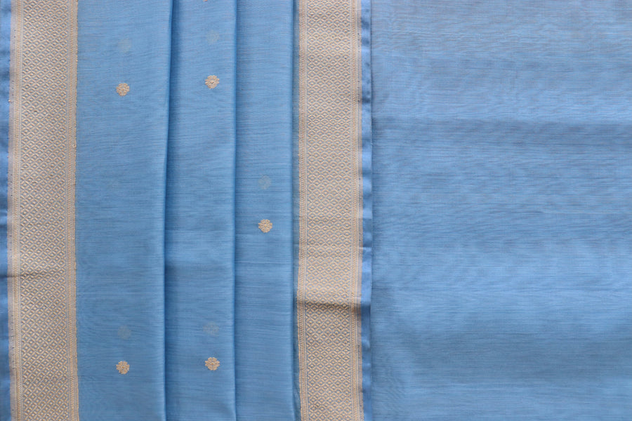 Powder Blue Zari Yoke Silk Handloom Banarasi Suit Set