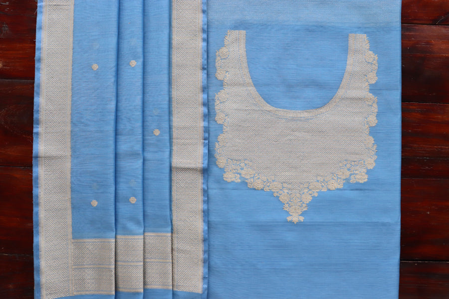 Blue handloom Banarsi suit set in silk