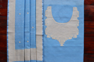 Blue handloom Banarsi suit set in silk