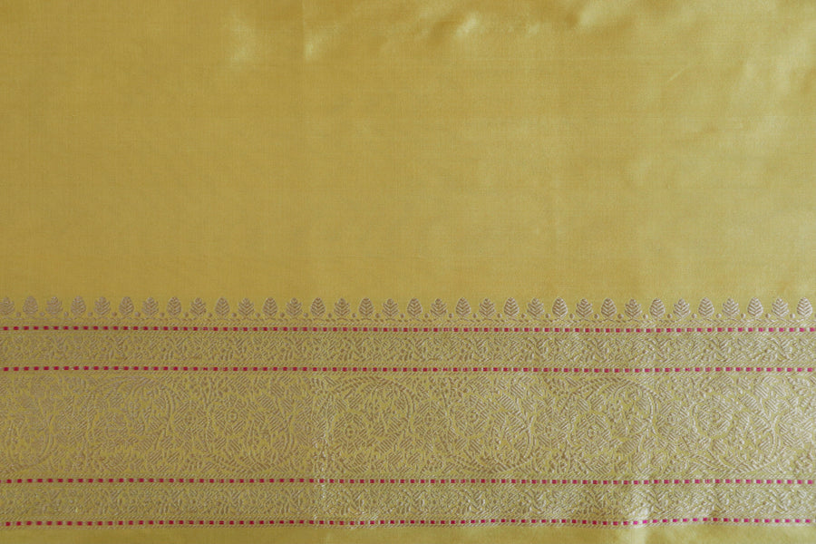 Lemon Yellow Meenadar Pure Silk Handloom Banarasi Jangla Saree