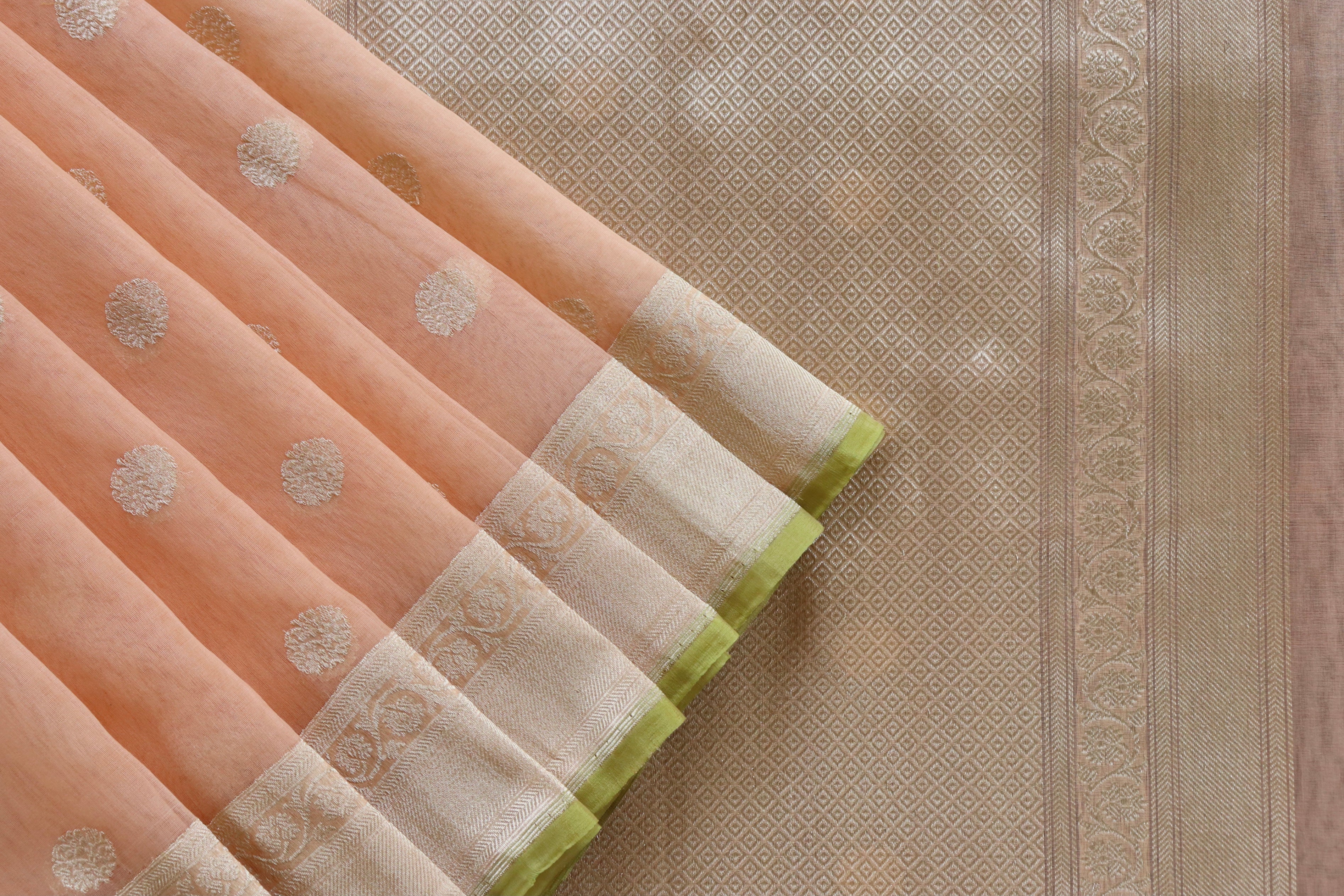 Coral Ginnie Motif Pure Silk Handloom Banarasi Saree