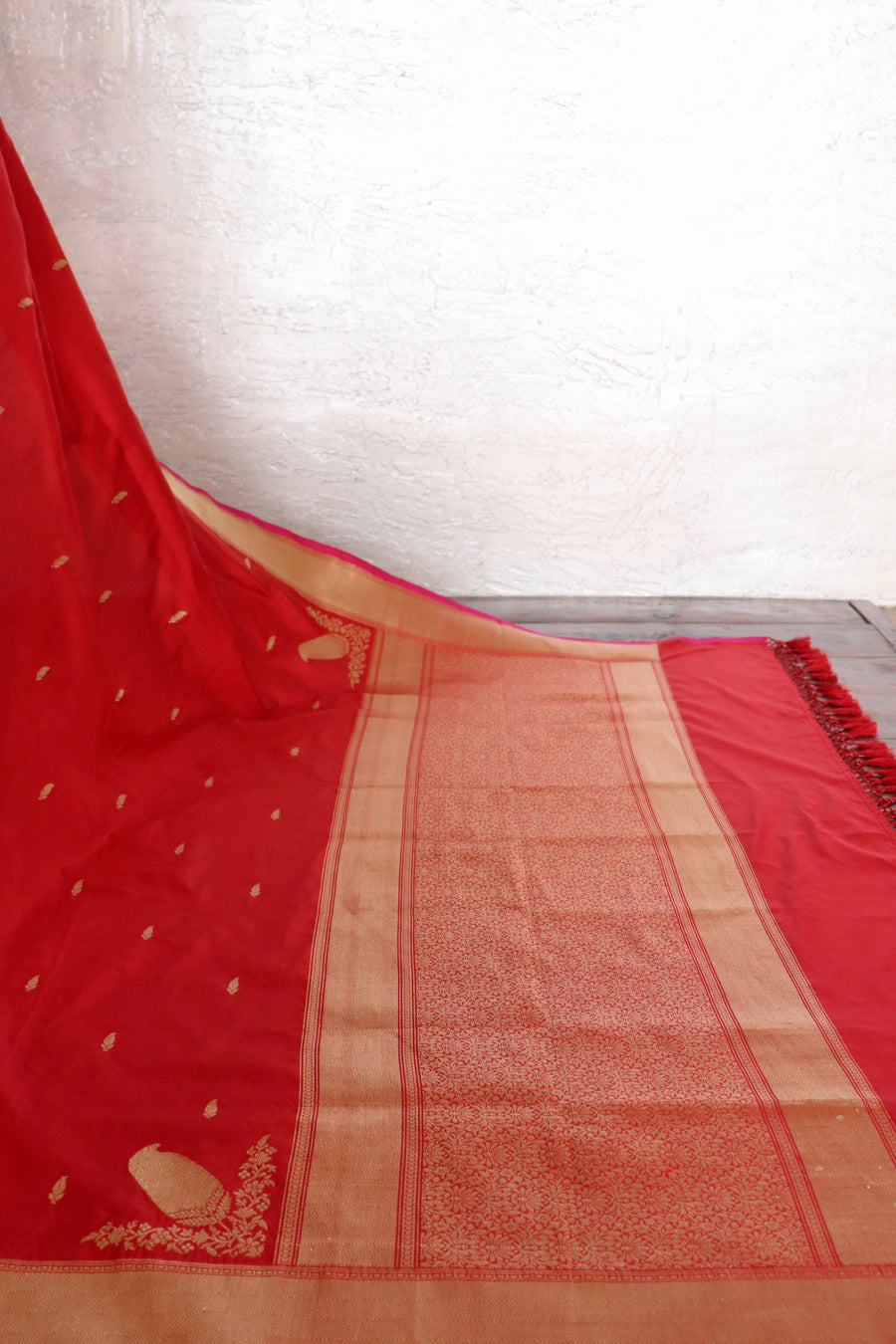 Red Kairy Kuniya Pure Kora Silk Handloom Banarasi Saree