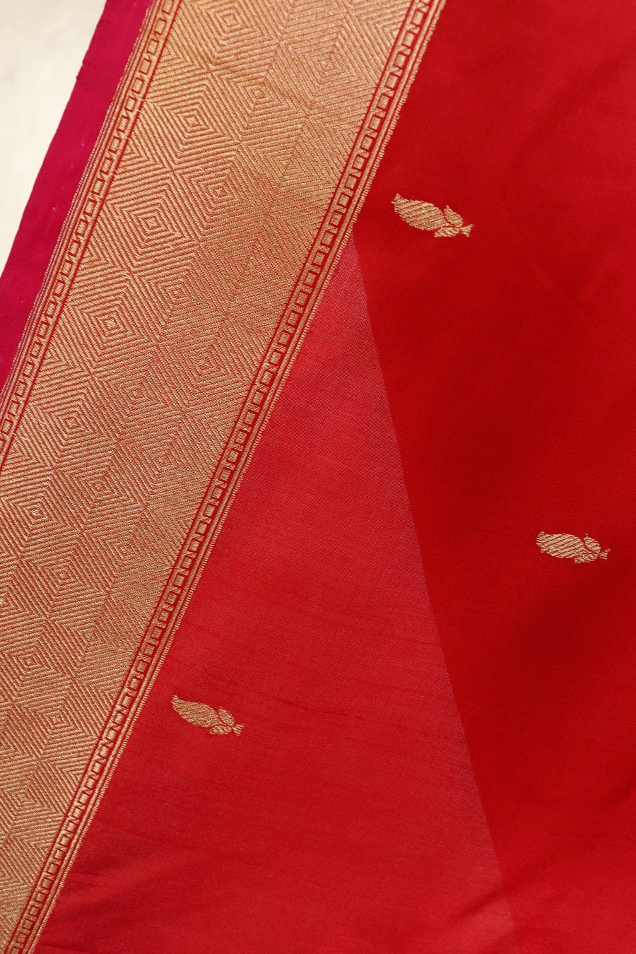 Red Kairy Kuniya Pure Kora Silk Handloom Banarasi Saree