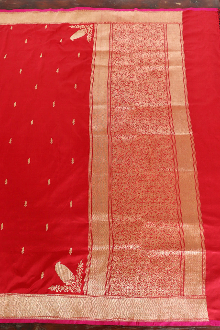 Red Kairy Kuniya Pure Kora Silk Handloom Banarasi Saree
