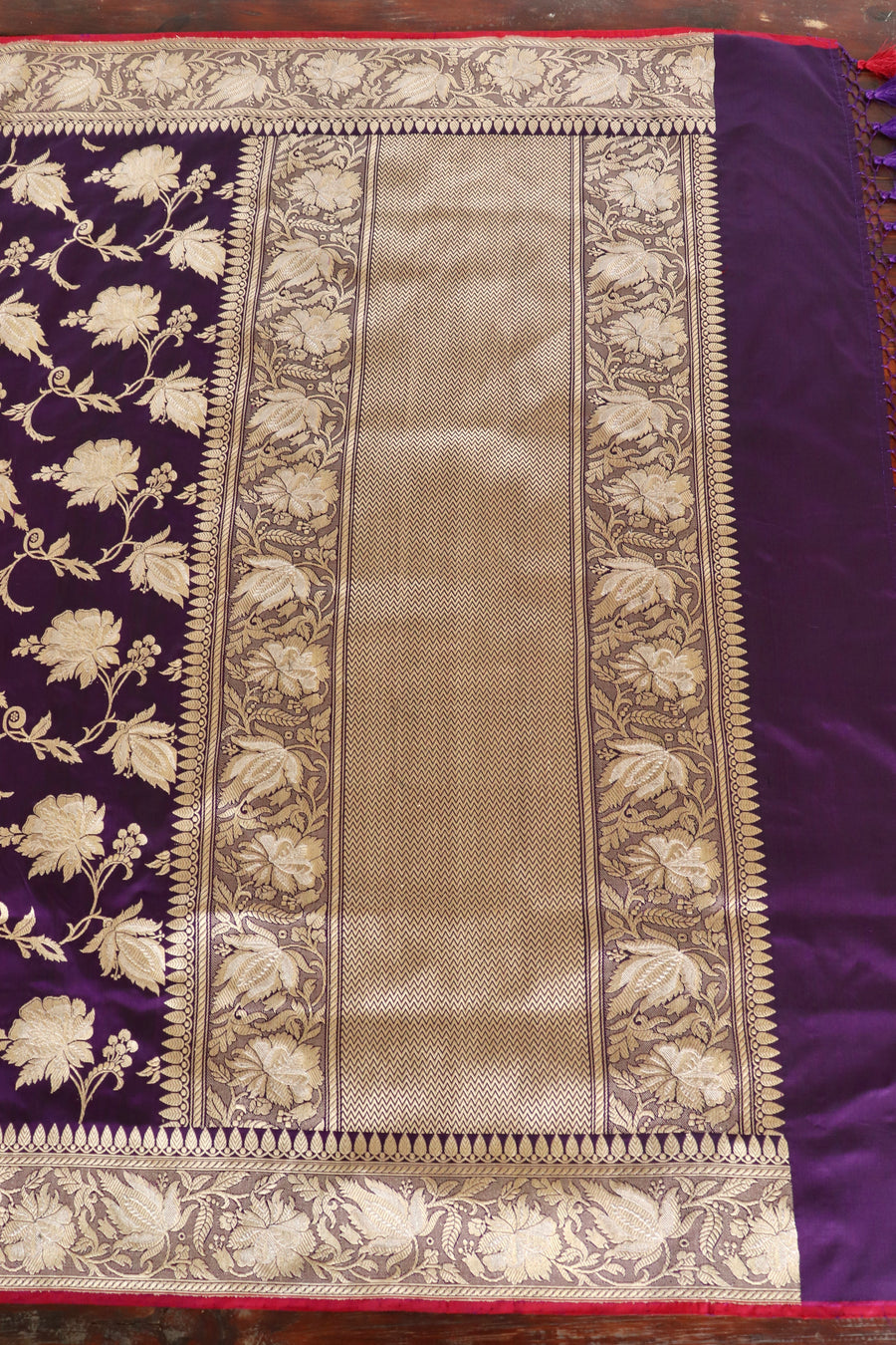 Purple Chinar Jangla Pure Silk Handloom Banarasi Saree