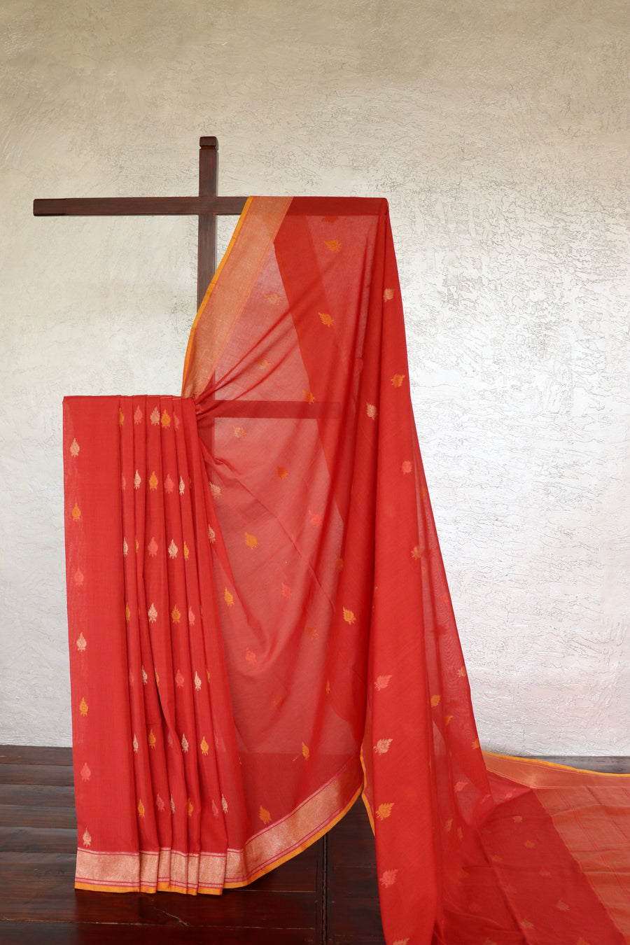 Red Cotton Banarasi Handloom Saree