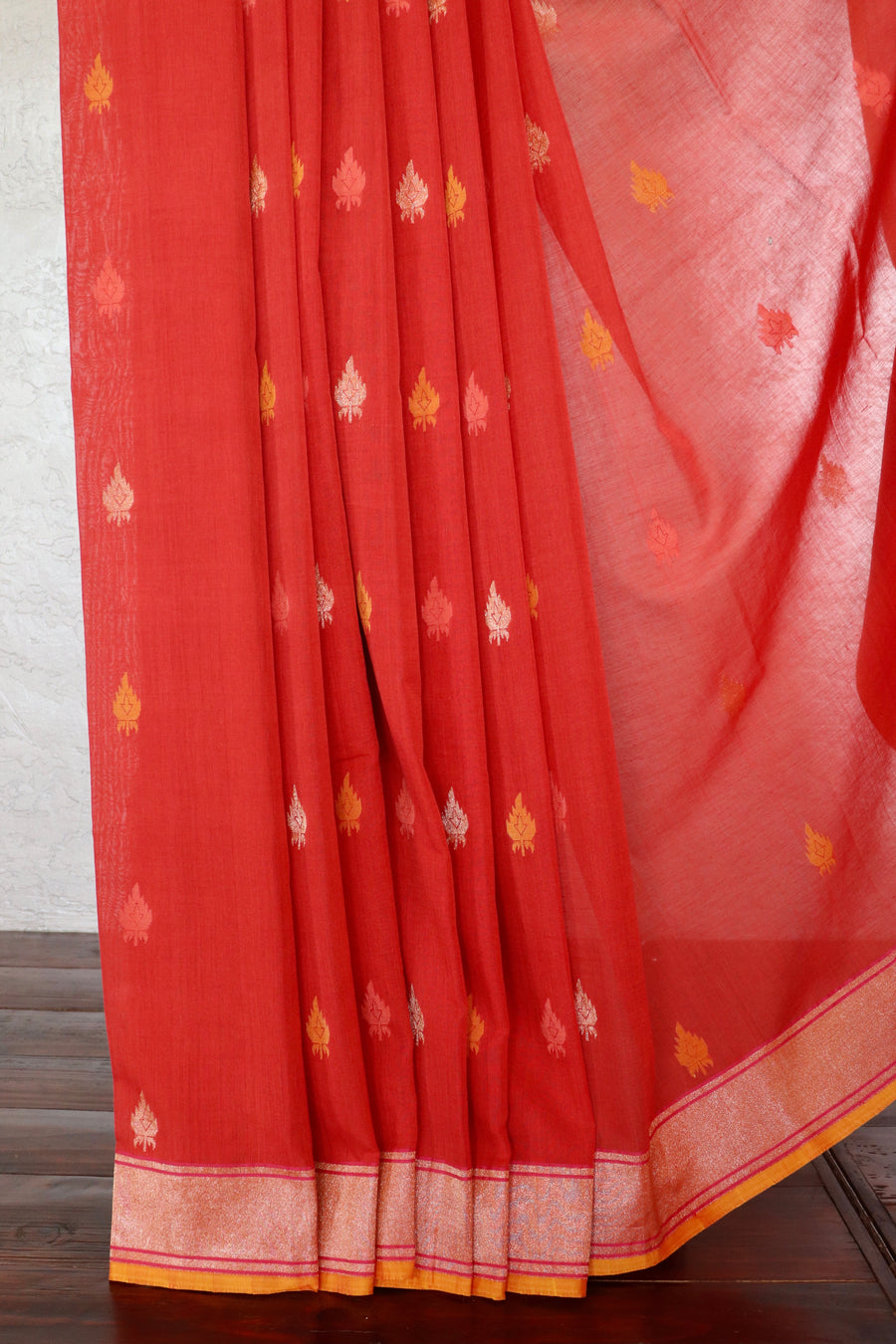 Red Cotton Banarasi Handloom Saree