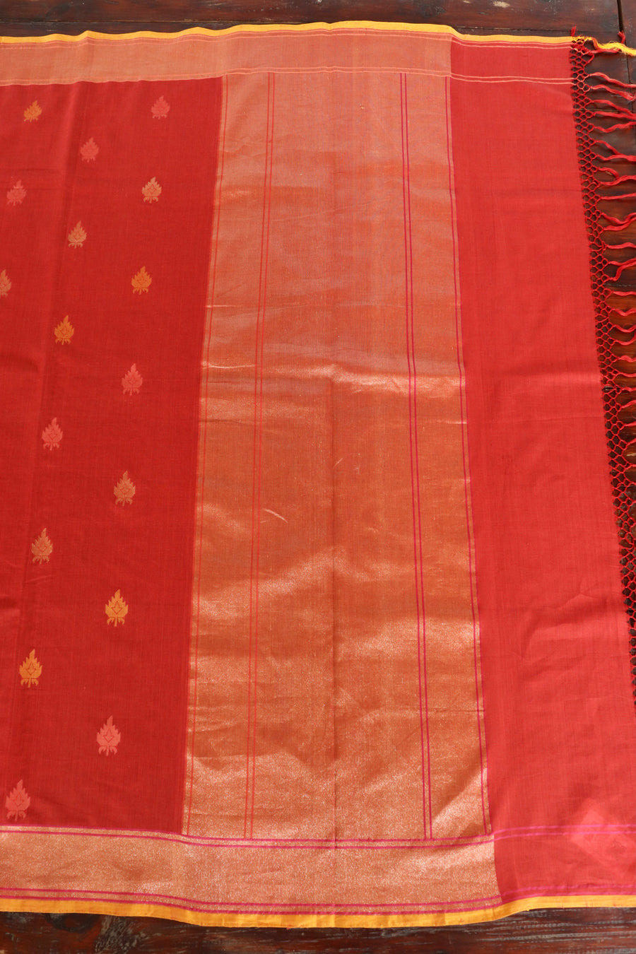 Red Cotton Banarasi Handloom Saree