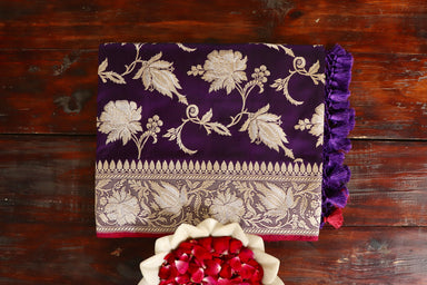 Purple handloom Banarsi saree with jangla motifs in pure silk