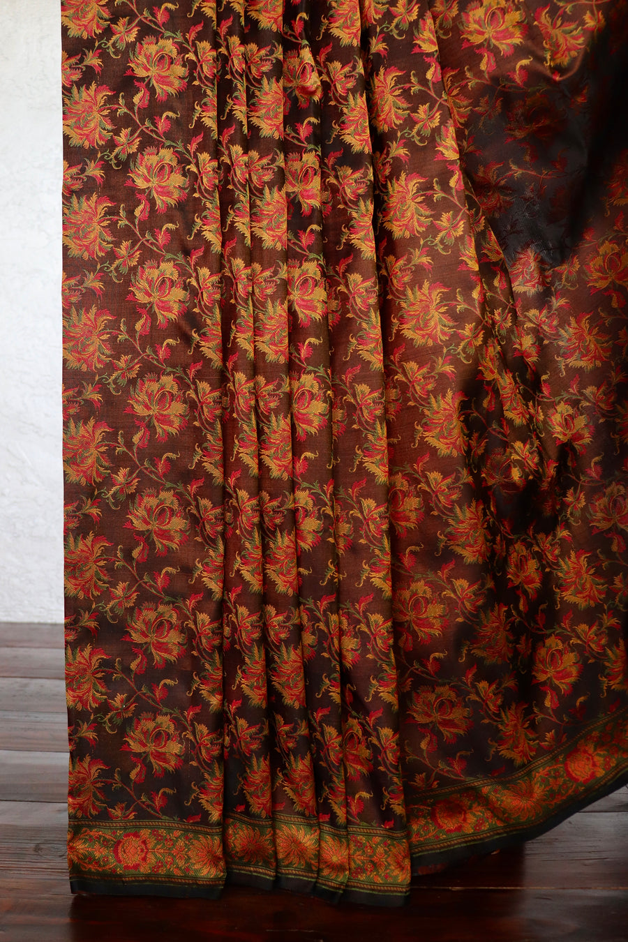 Multi Colour Brown Jamawar Tanchoi Satin Silk Saree | Stuti Weaves