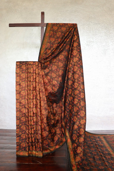 Multi Colour Brown Jamawar Tanchoi Satin Silk Saree | Stuti Weaves