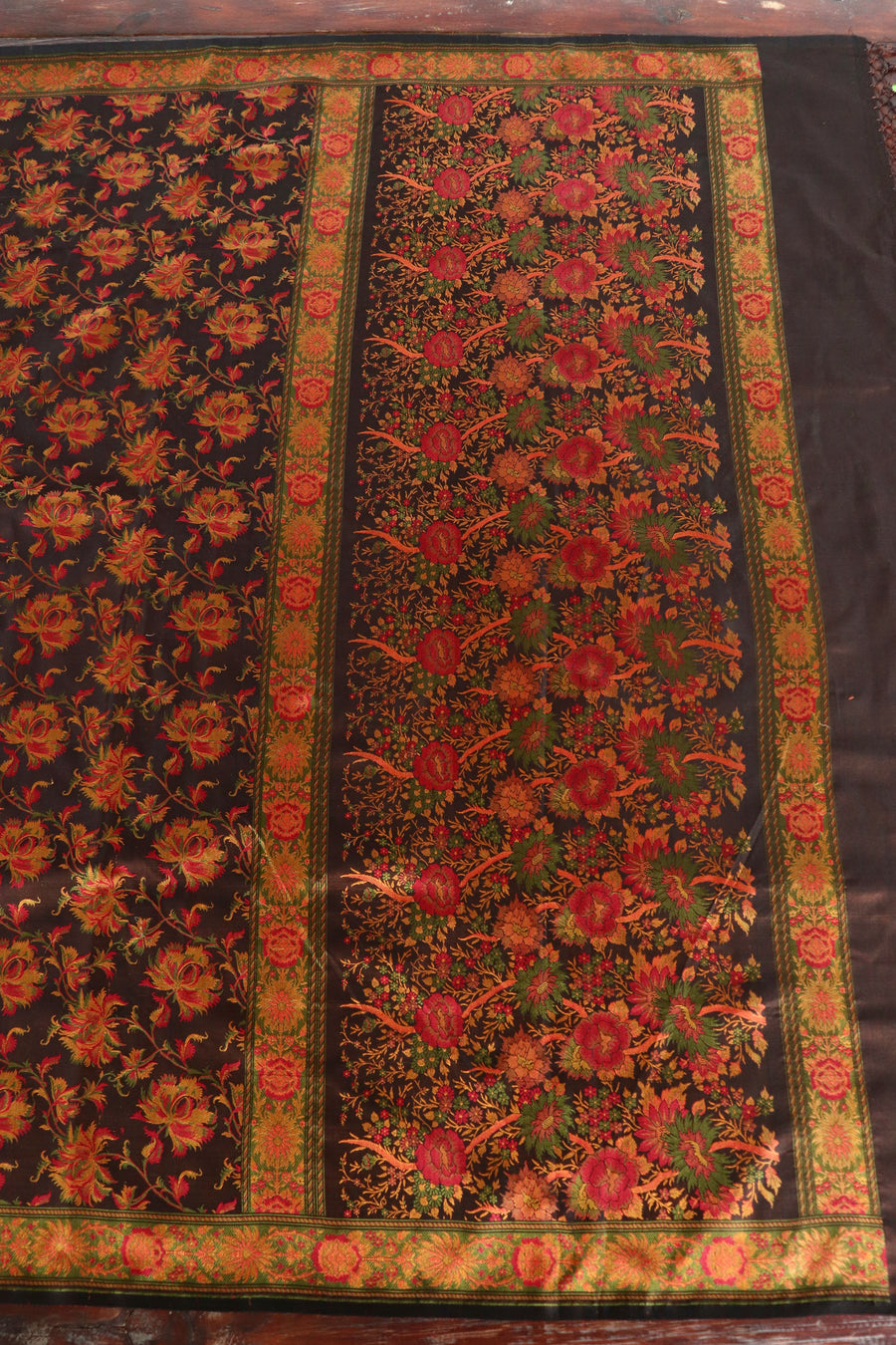 Multi Colour Brown Jamawar Tanchoi Satin Silk Saree | Stuti Weaves