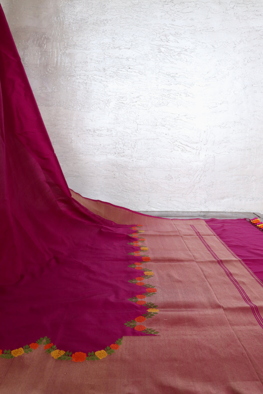Magenta Pink Floral Border Pure Silk Banarasi Saree | Stuti Weaves