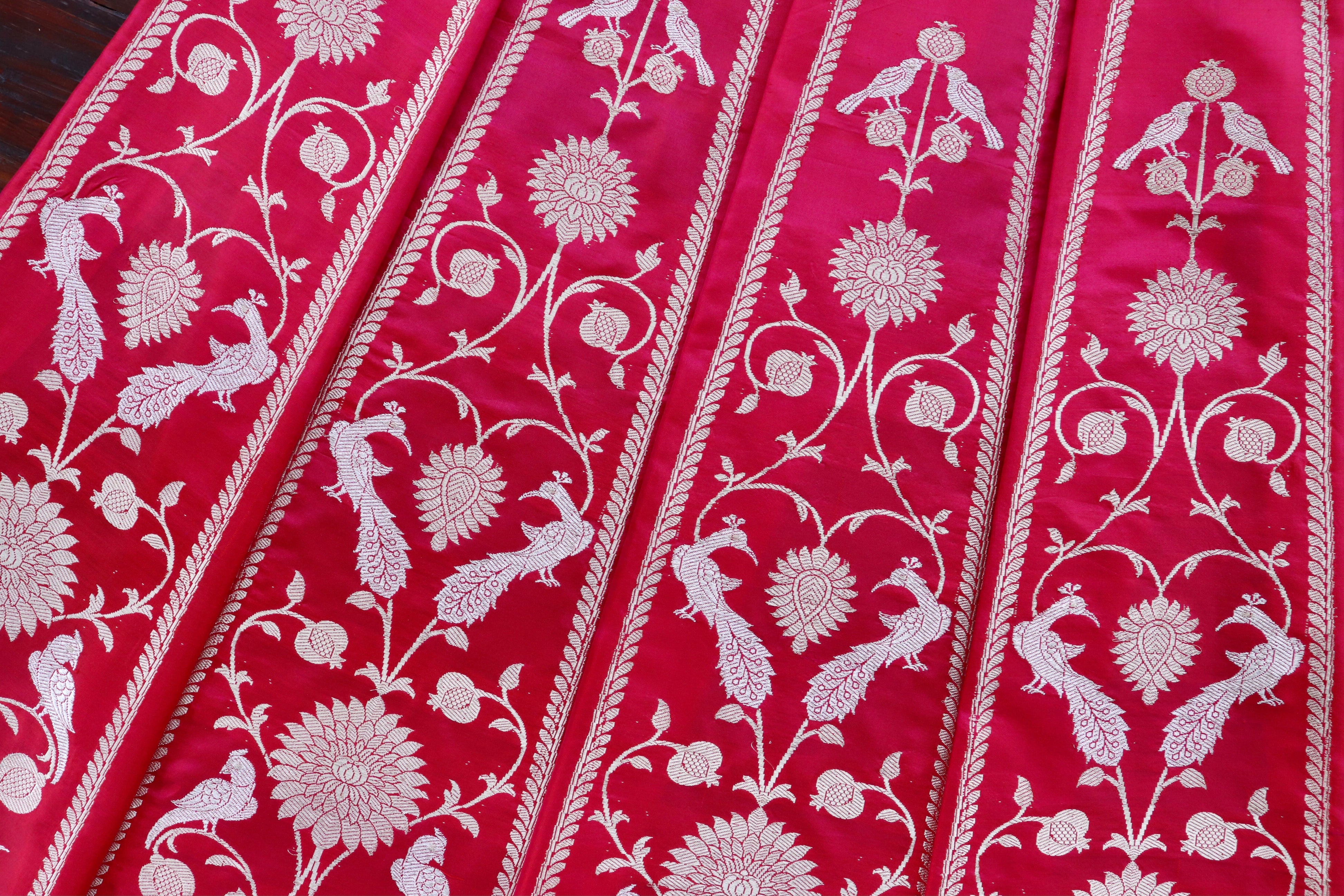 Magenta Kadhua Pure Silk Banarasi Lehenga